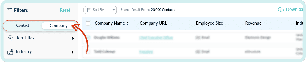 ReachStream Contact and company filter